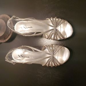 Touch of Nina silver glitter and clear wedge heels
